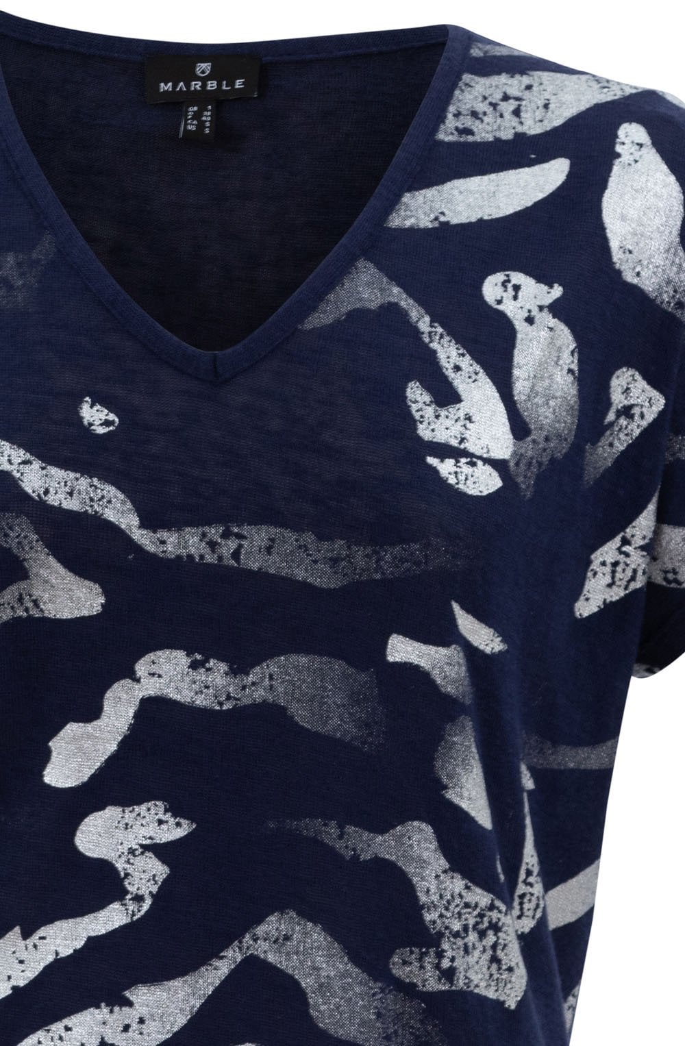 Navy Lightweight Top With Silver Abstract Stripes