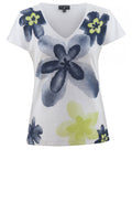 Navy & Lime Flower Design T Shirt