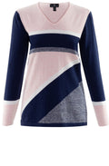 Navy & Pink Block Design Jumper