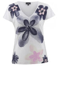 Navy & Pink Flower Design T Shirt