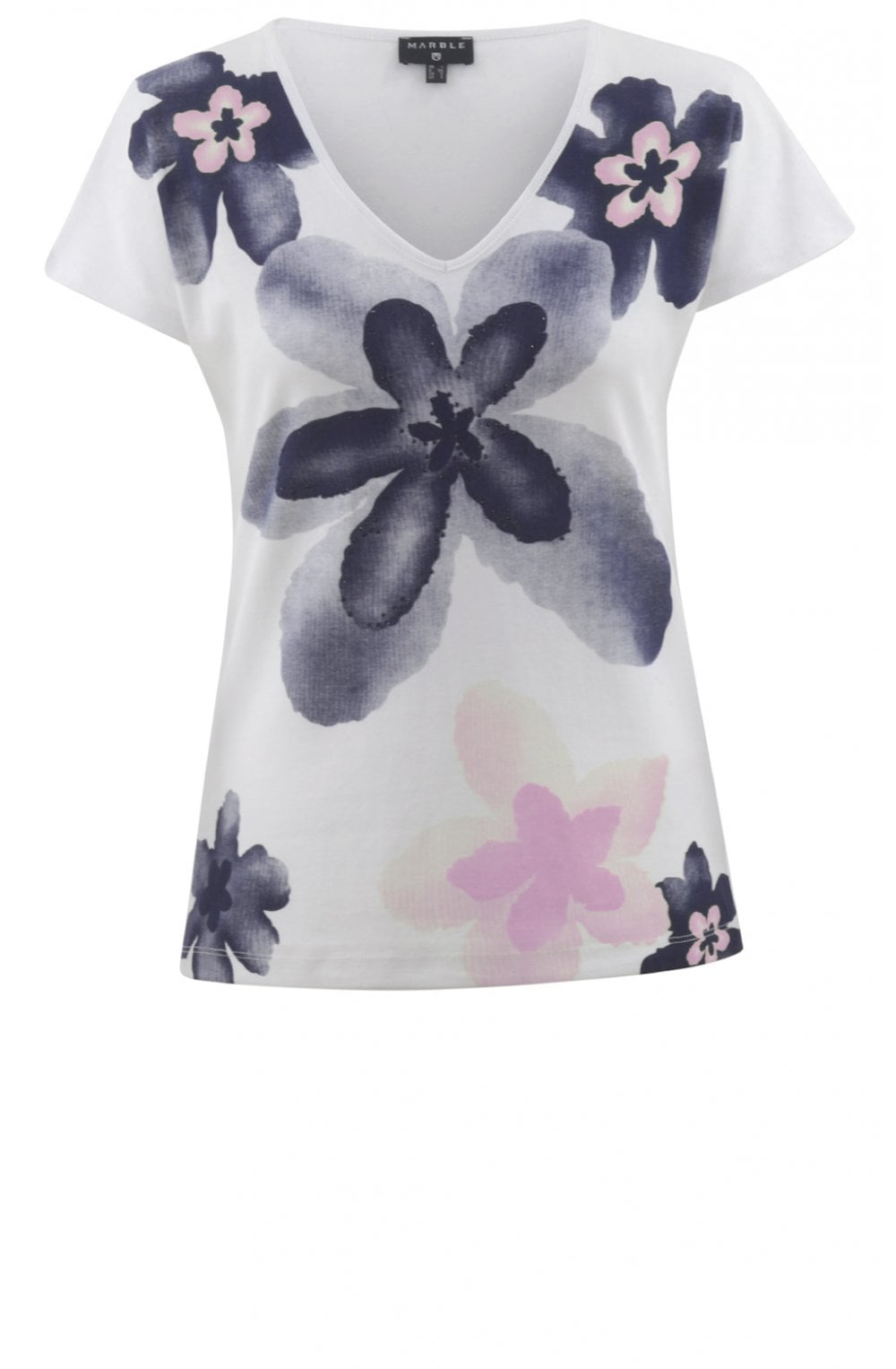 Navy & Pink Flower Design T Shirt