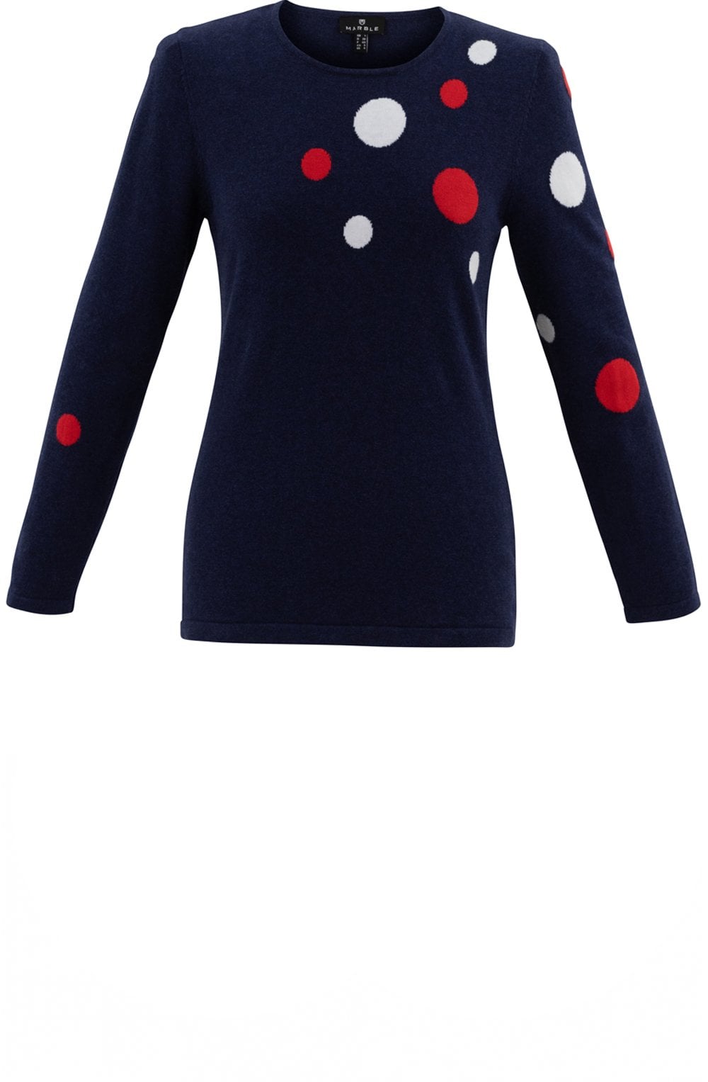 Navy Red and White Spot Fitted Jumper