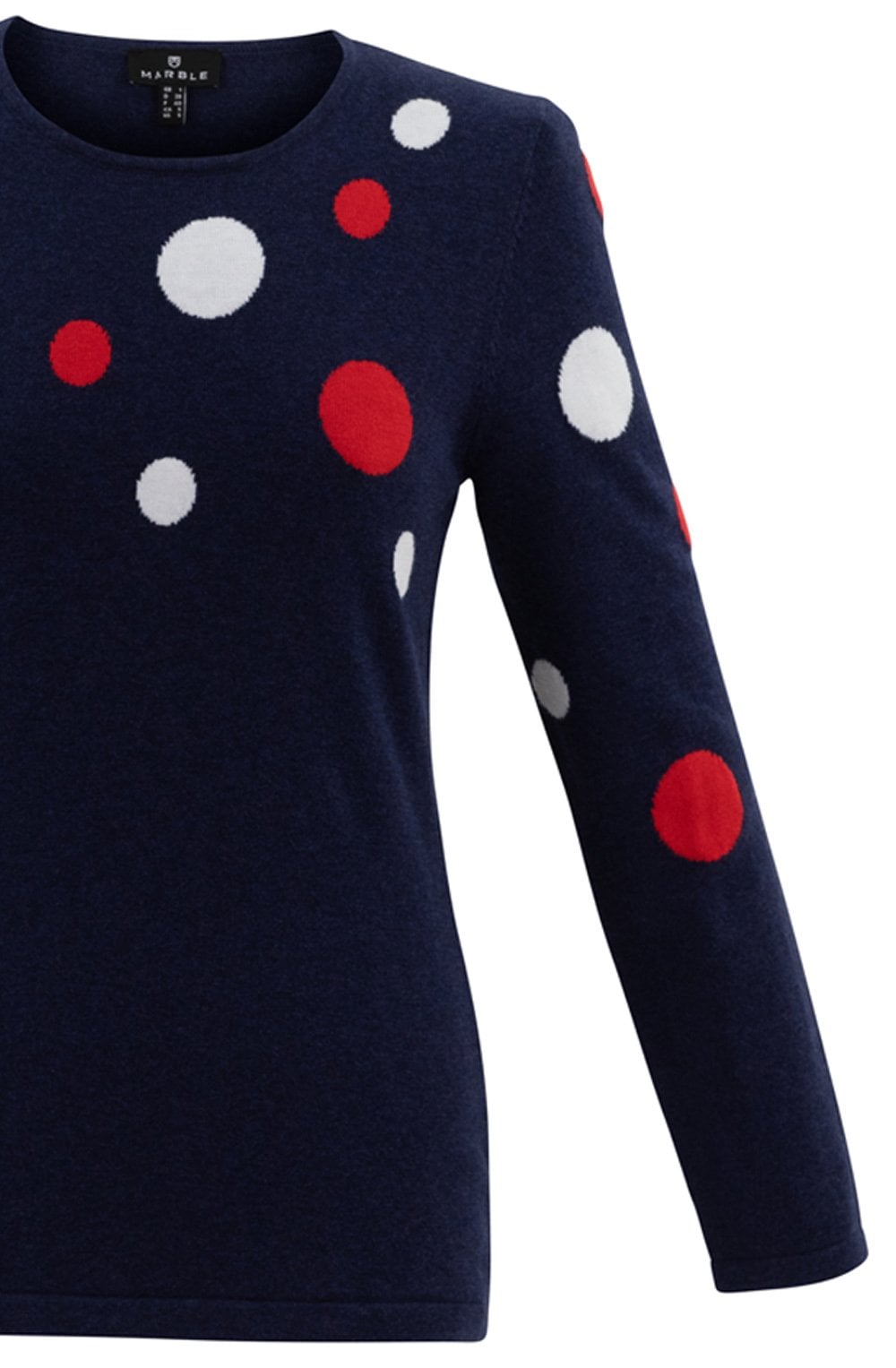 Navy Red and White Spot Fitted Jumper