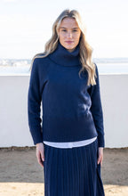 Navy Ribbed Knit Roll Neck JUmper