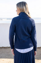 Navy Ribbed Knit Roll Neck JUmper