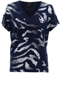 Navy Semi Sheer Silver Foil Print Top