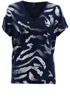 Navy Semi Sheer Silver Foil Print Top