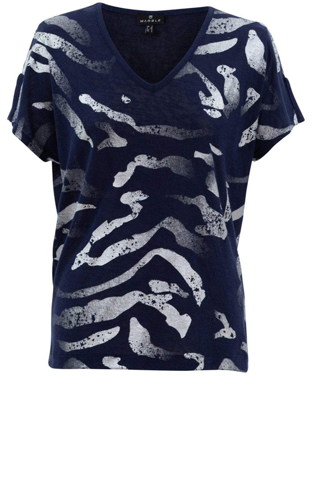 Navy Semi Sheer Silver Foil Print Top