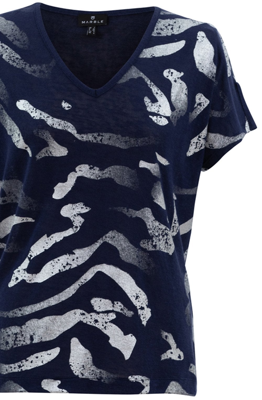 Navy Semi Sheer Silver Foil Print Top