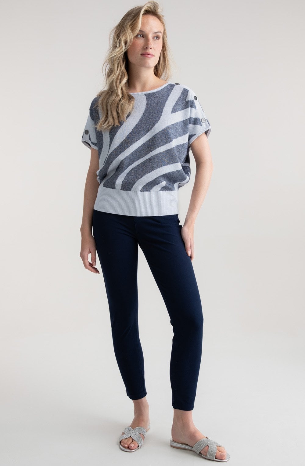 Navy Shimmer Tiger Print Pullover
