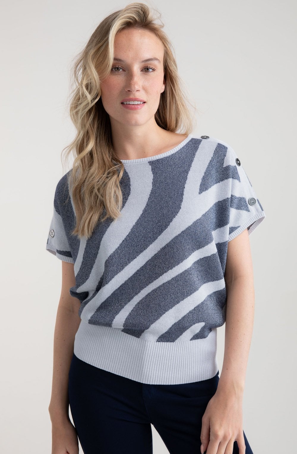 Navy Shimmer Tiger Print Pullover