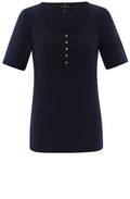 Navy Silver Button Detail T Shirt