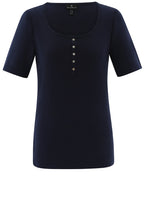 Navy Silver Button Detail T Shirt