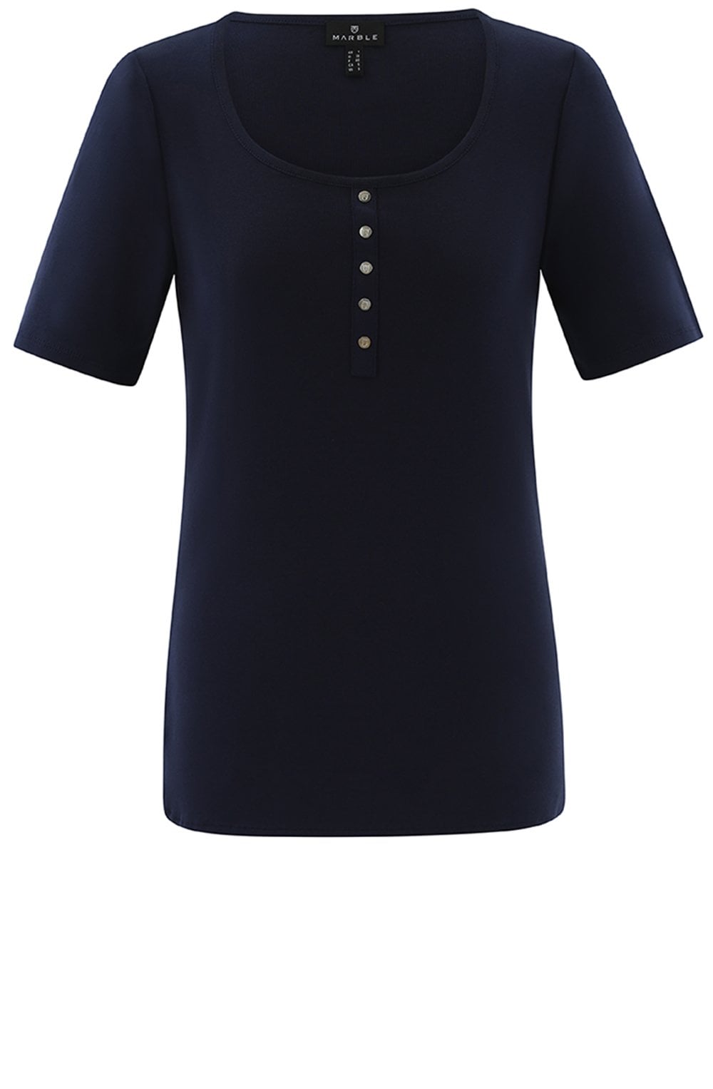 Navy Silver Button Detail T Shirt