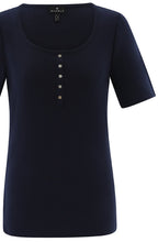 Navy Silver Button Detail T Shirt