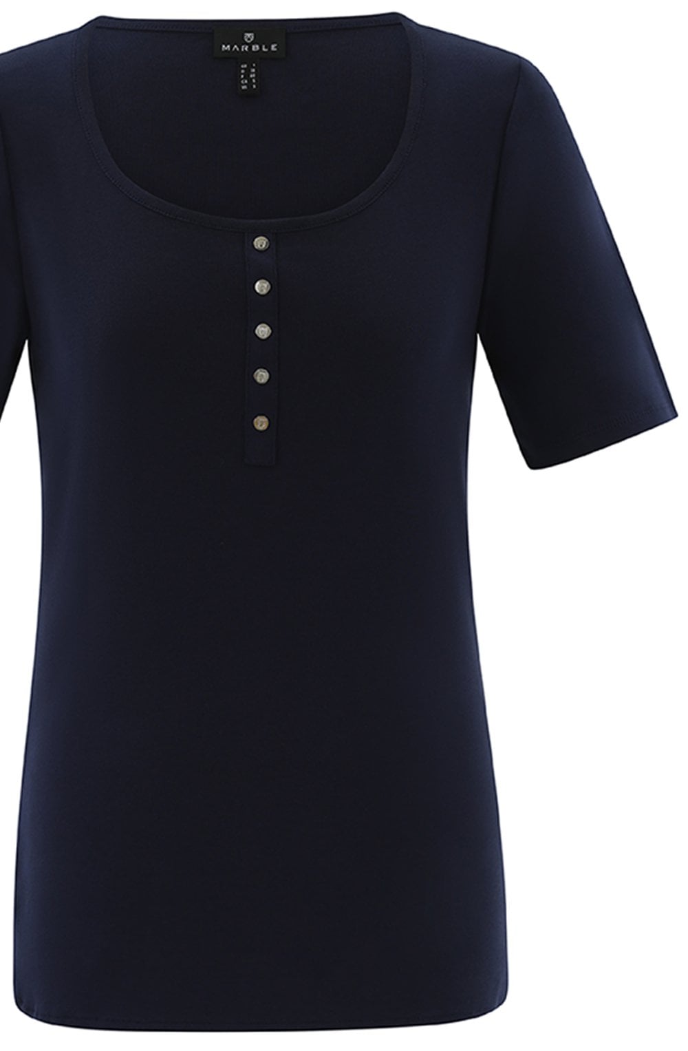 Navy Silver Button Detail T Shirt