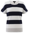 Navy Stripe Cap Sleeve Silver Hem Pullover