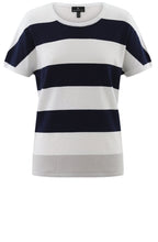 Navy Stripe Cap Sleeve Silver Hem Pullover