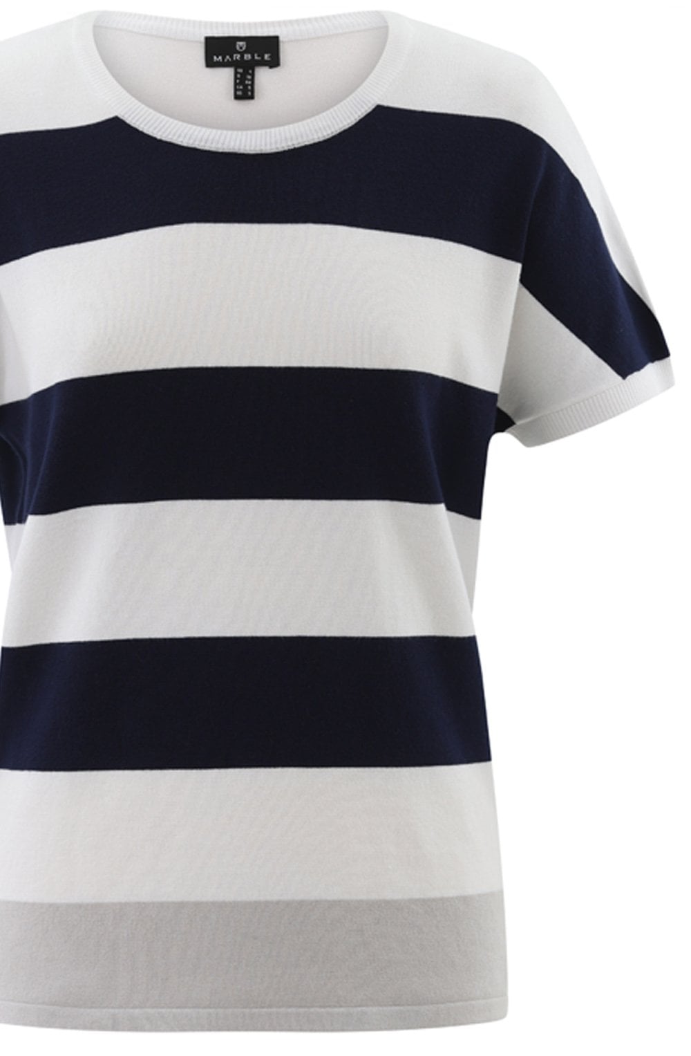 Navy Stripe Cap Sleeve Silver Hem Pullover