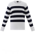 Navy Stripes Button Cuff Jumper