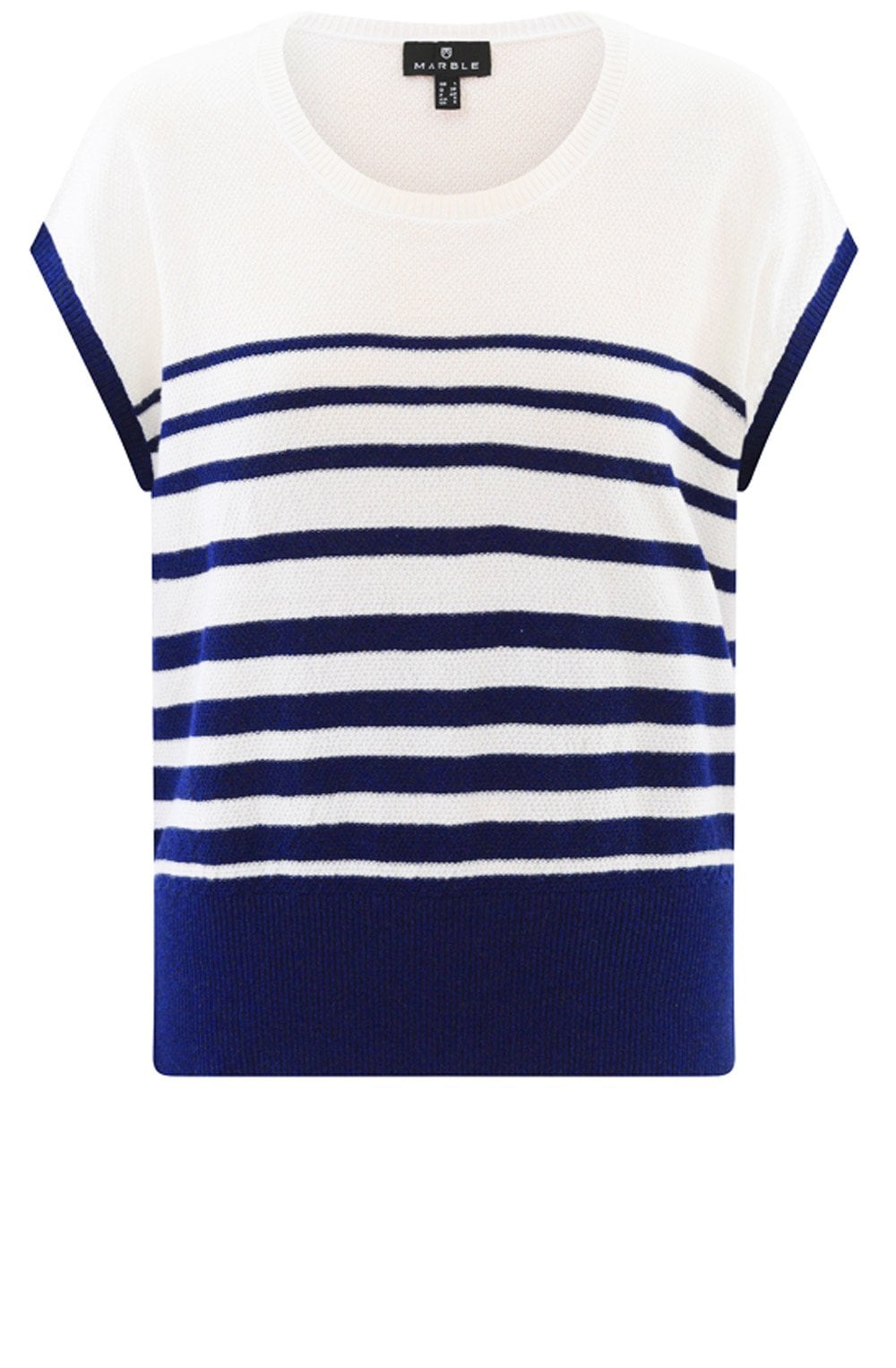 Navy Textured Knit Cap Sleeve Top