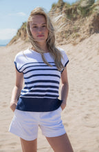 Navy Textured Knit Cap Sleeve Top