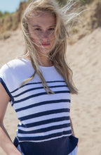 Navy Textured Knit Cap Sleeve Top