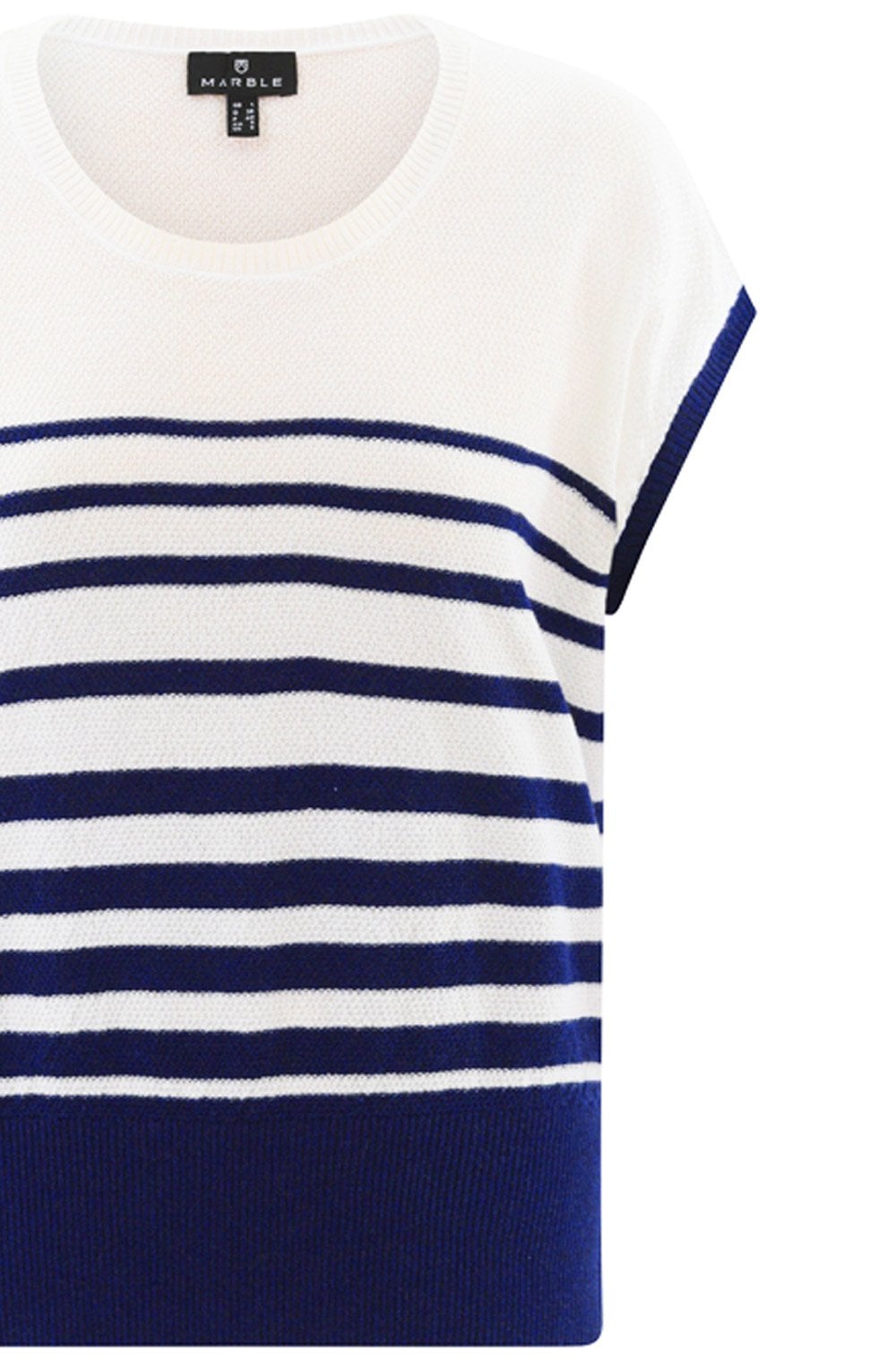 Navy Textured Knit Cap Sleeve Top
