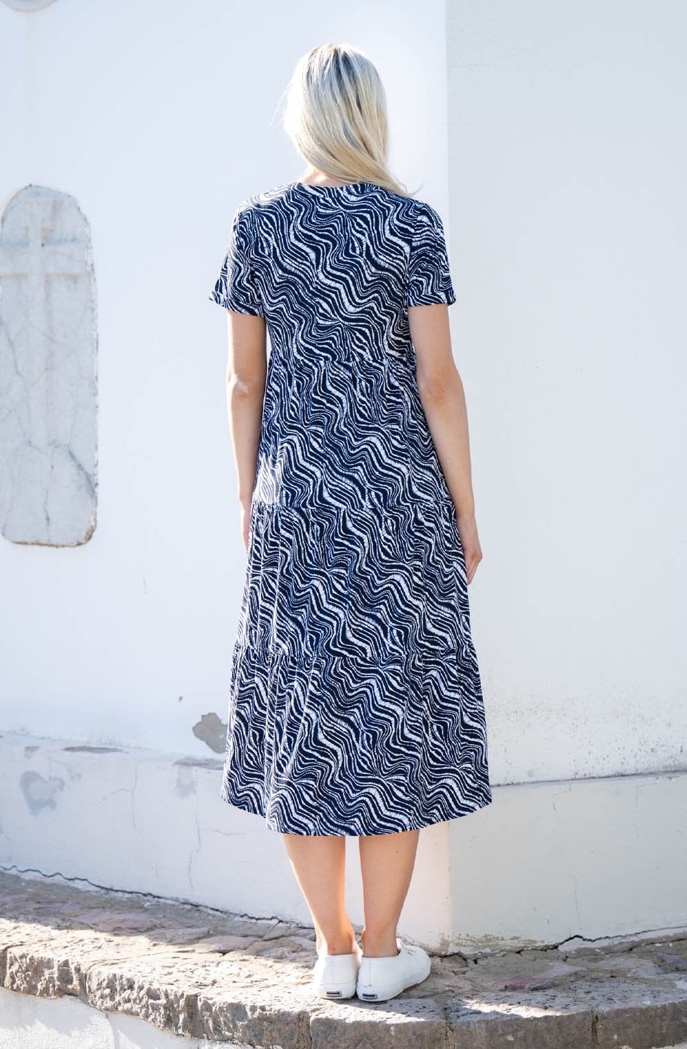 Navy Tiered Midi Dress