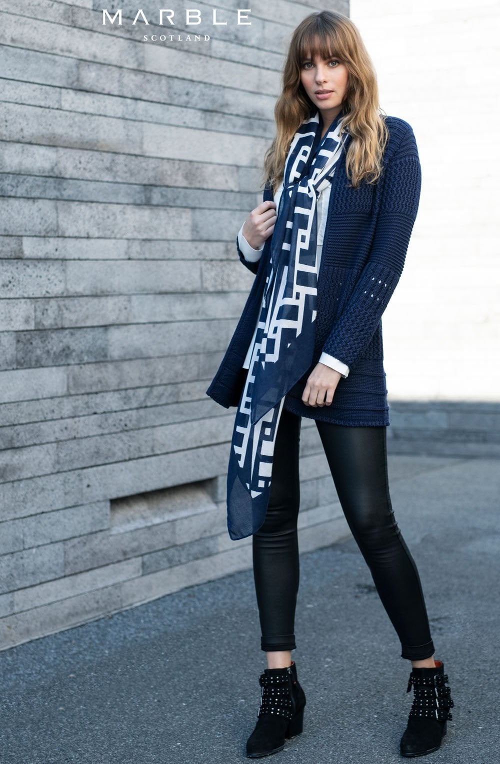 Navy & White Bold Print Scarf