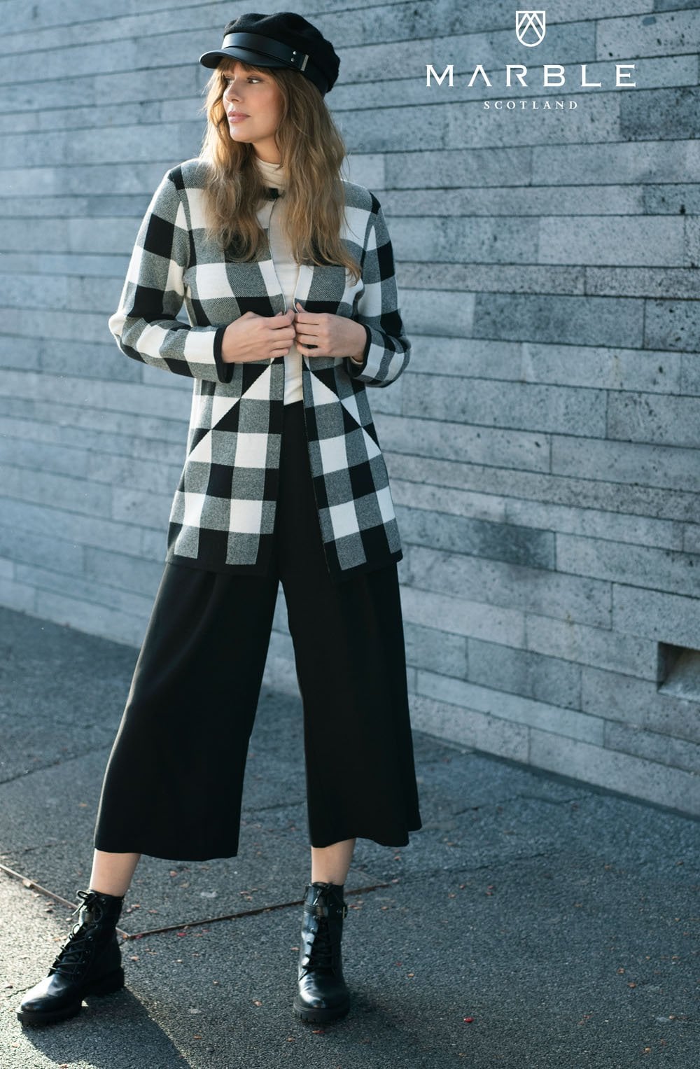 Navy & White Check Cardigan