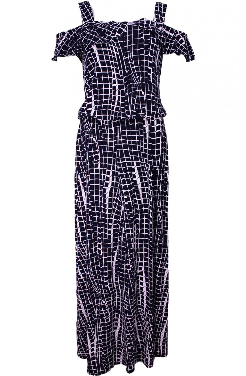 Navy & White Check Maxi Dress