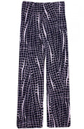 Navy & White Check Print Trousers
