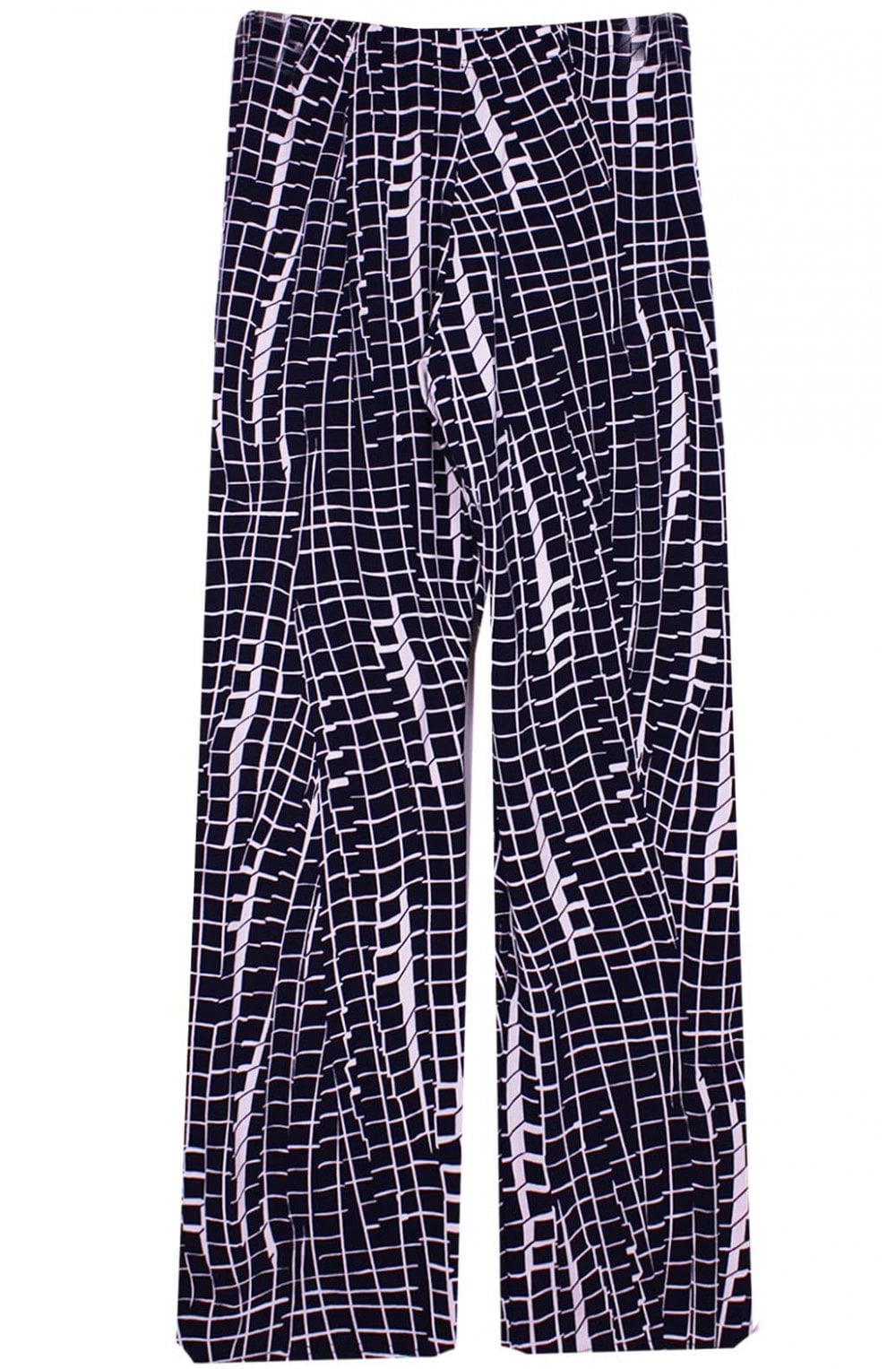 Navy & White Check Print Trousers