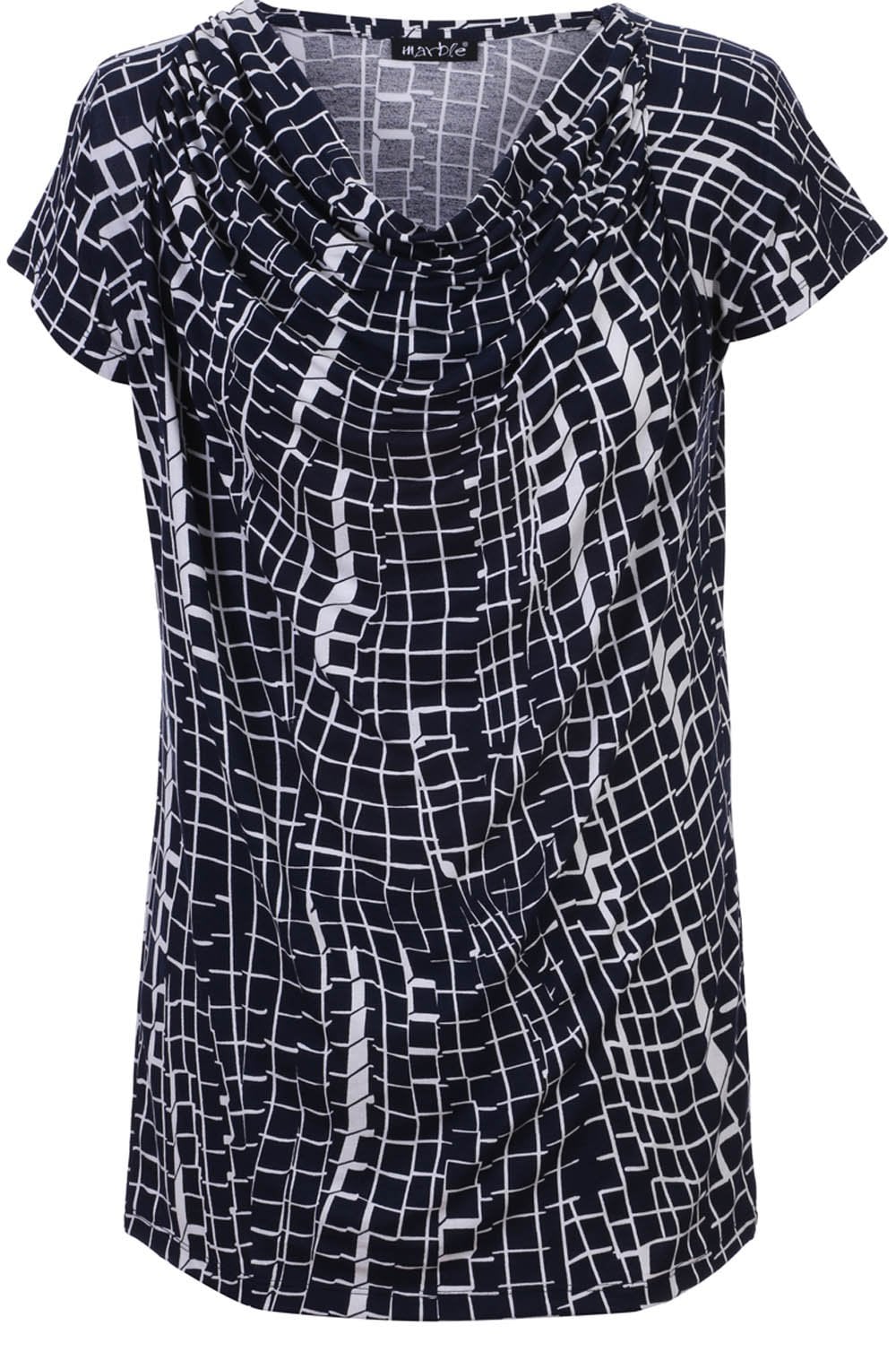 Navy & White Cowl Neck Top