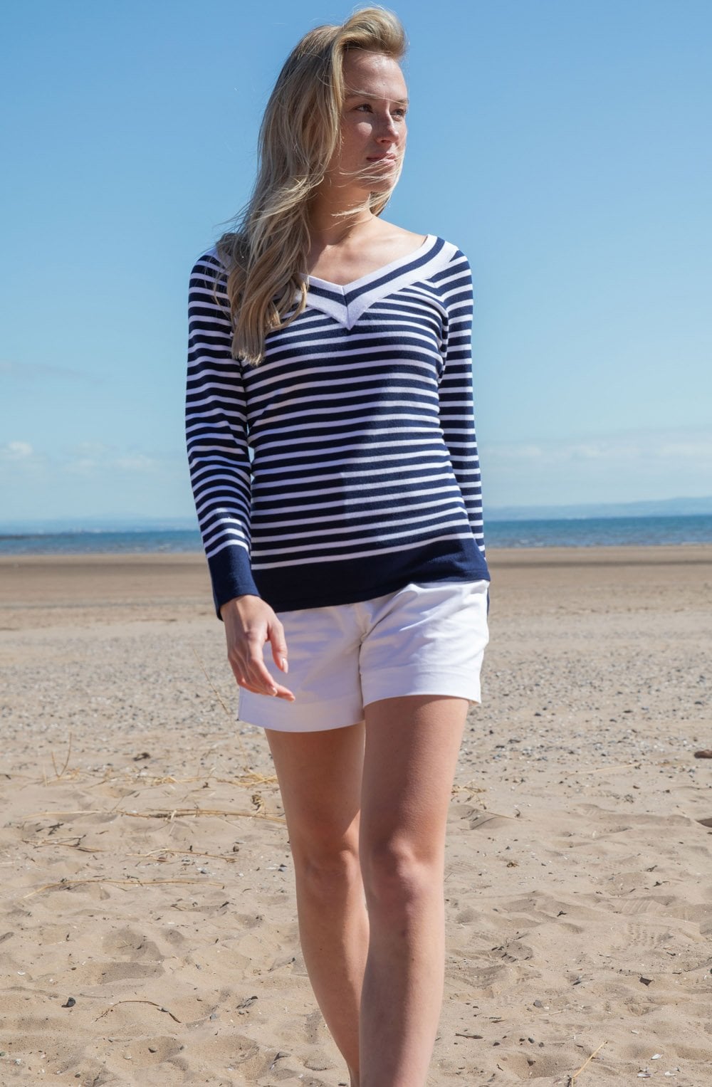 Navy Wide V Neck Sweater