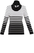 Off White and Black Striped Cowl Neck Sweater