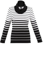 Off White and Black Striped Cowl Neck Sweater