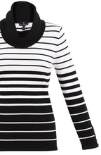 Off White and Black Striped Cowl Neck Sweater