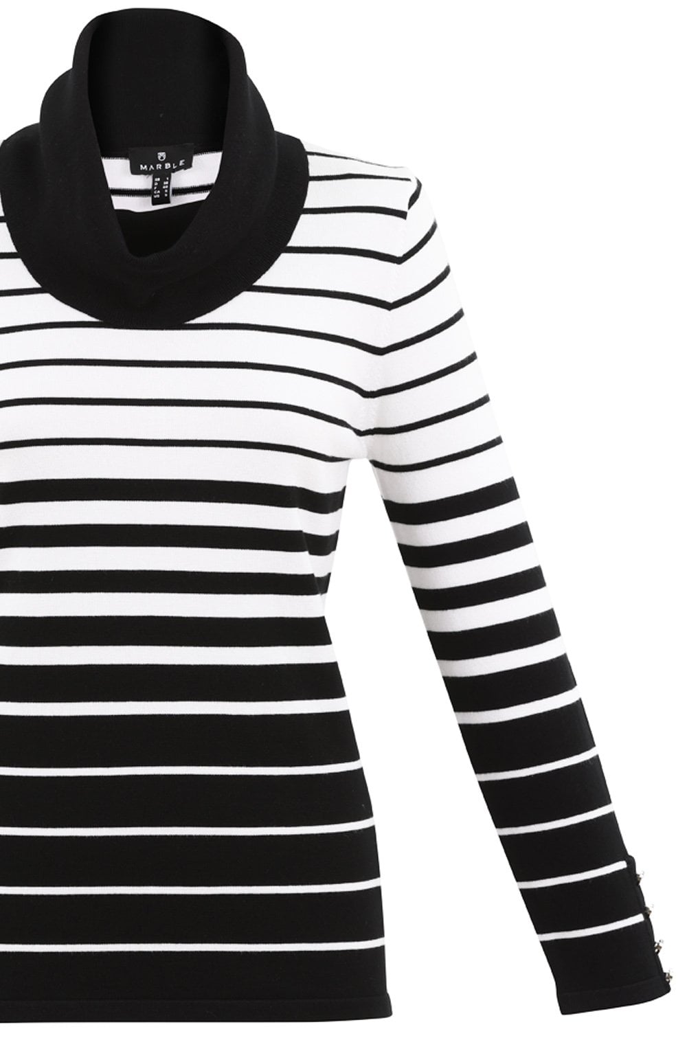 Off White and Black Striped Cowl Neck Sweater
