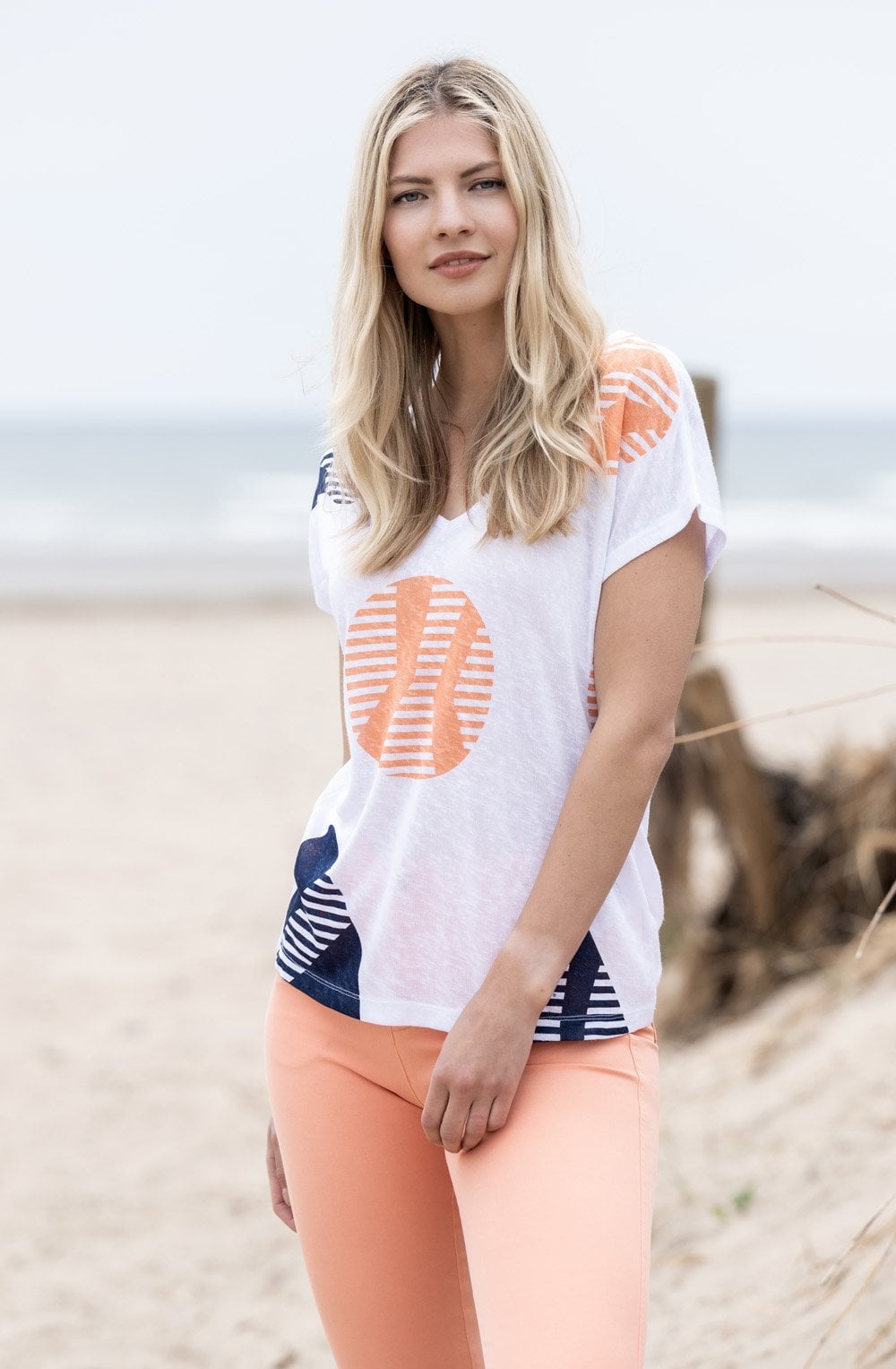 Orange And Navy Fine Knit Top