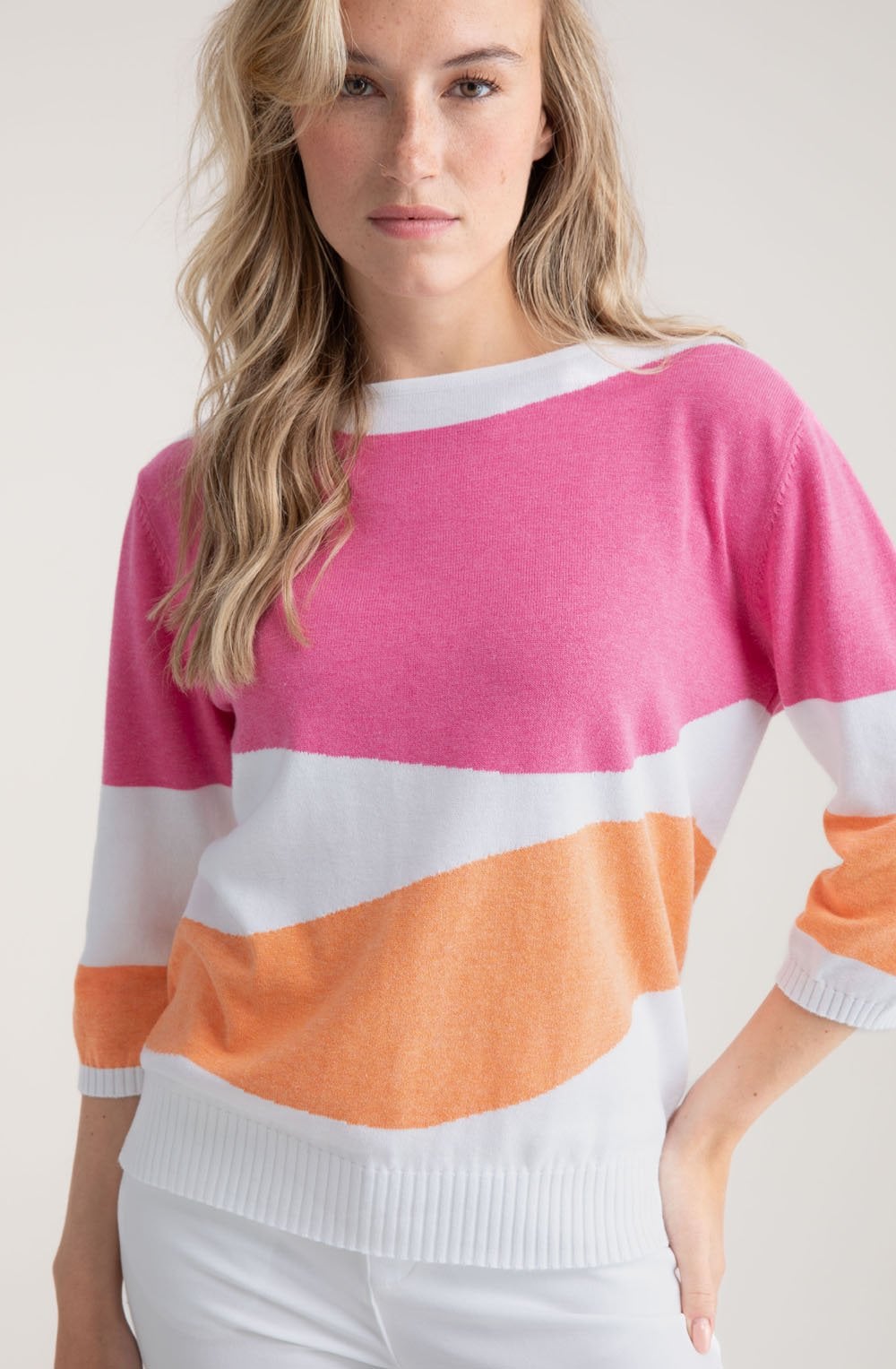 Orange and Pink Abstract Stripe Relaxed Jumper