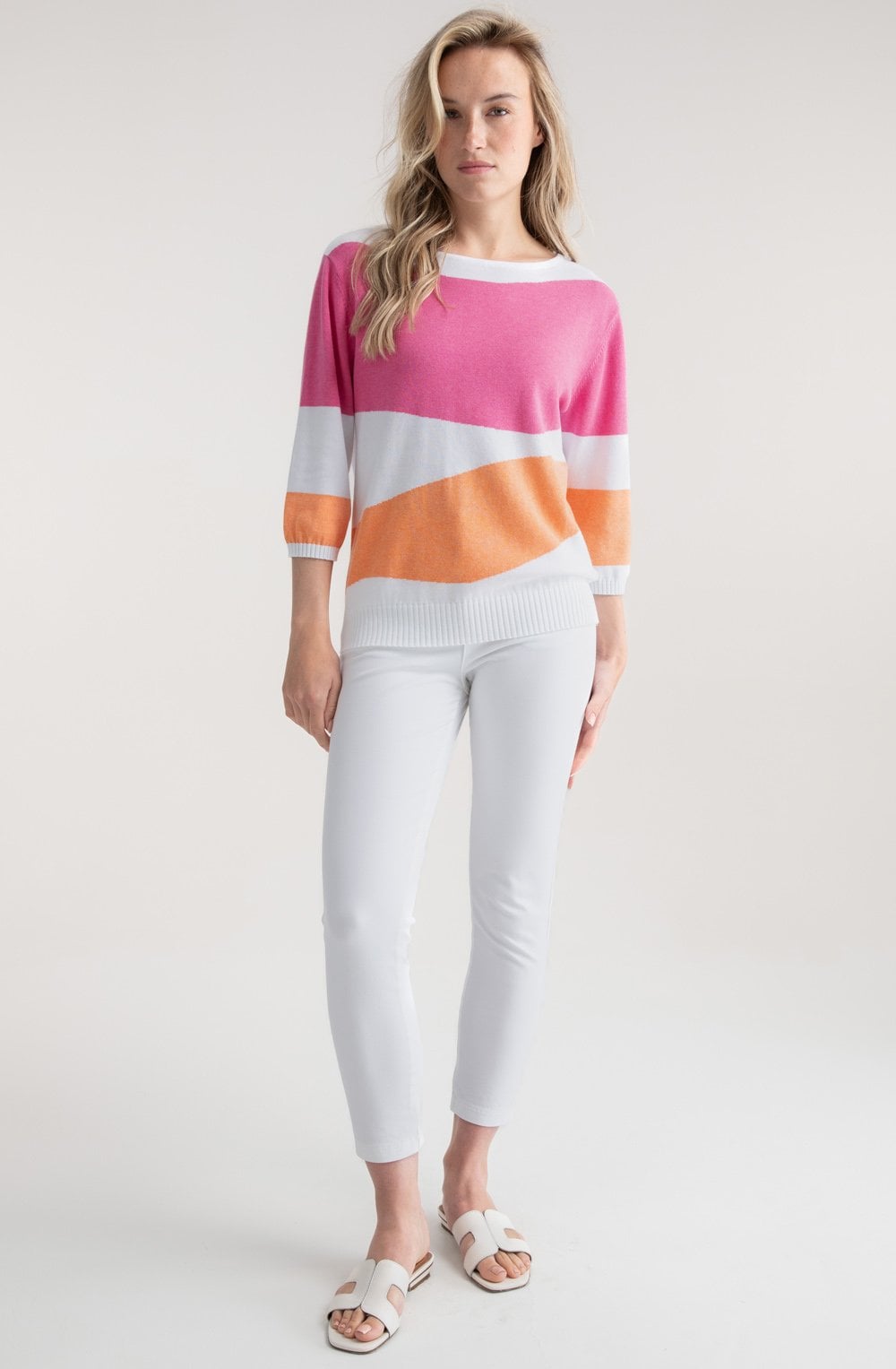 Orange and Pink Abstract Stripe Relaxed Jumper