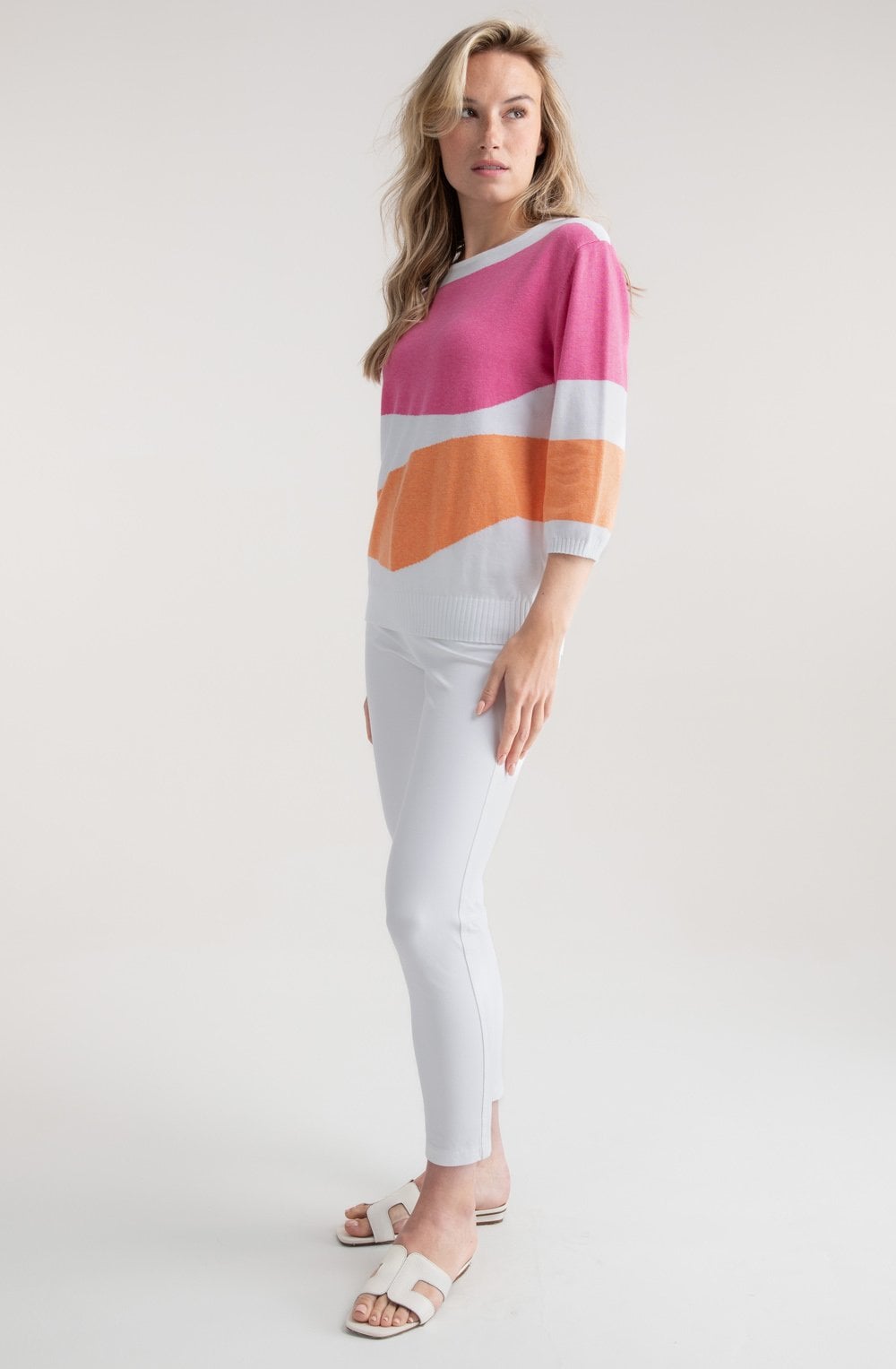 Orange and Pink Abstract Stripe Relaxed Jumper