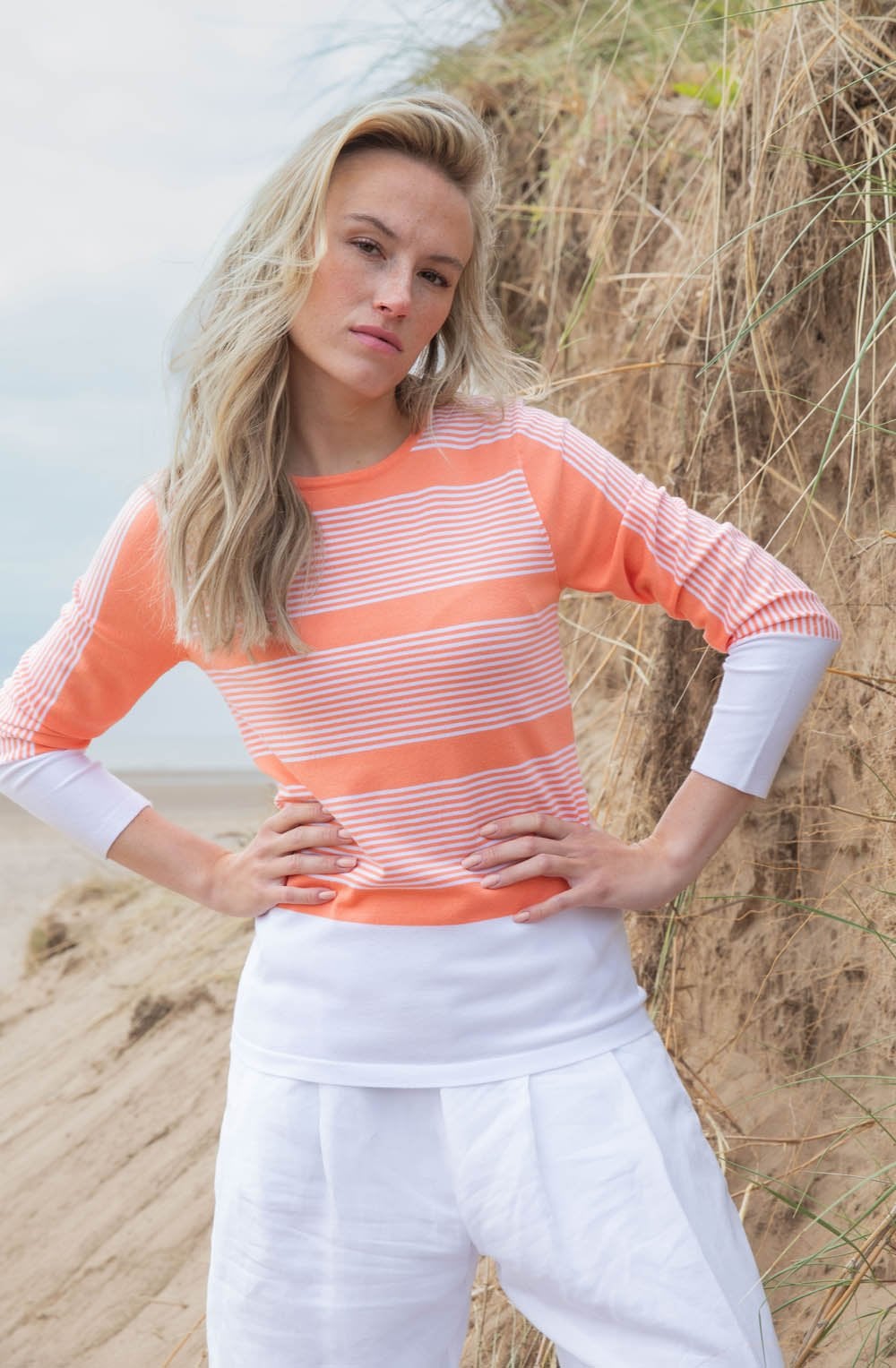 Orange Colour Block and Pin Stripe Jumper