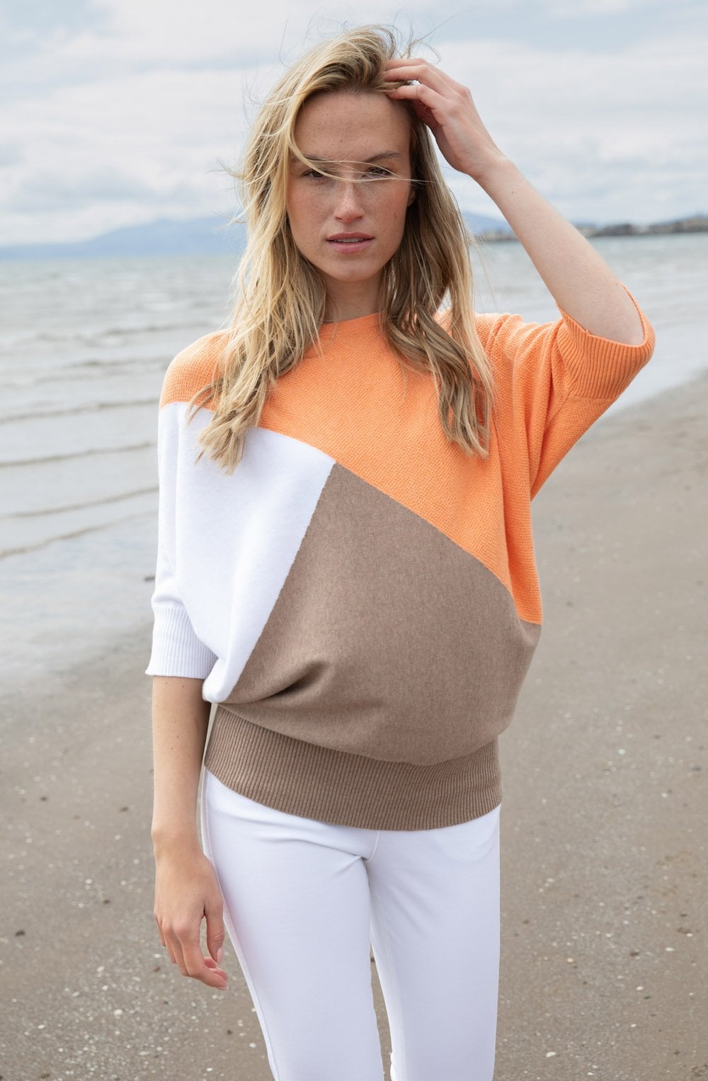 Orange Oversized Batwing Short Sleeve Jumper