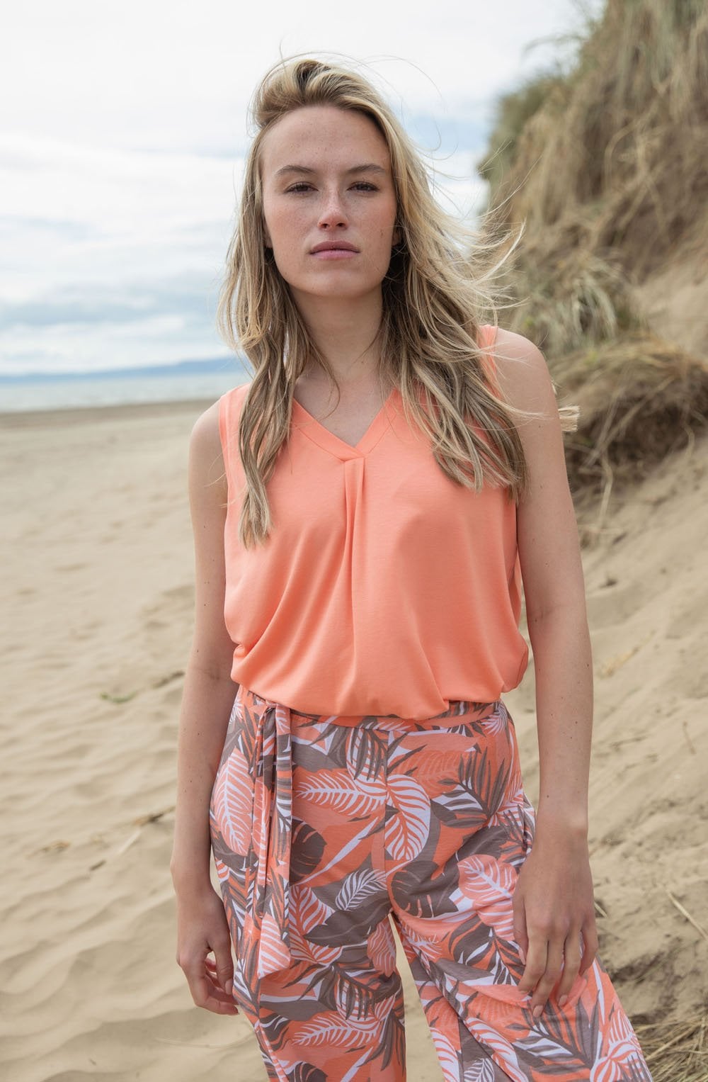 Orange Pleated Vest Top