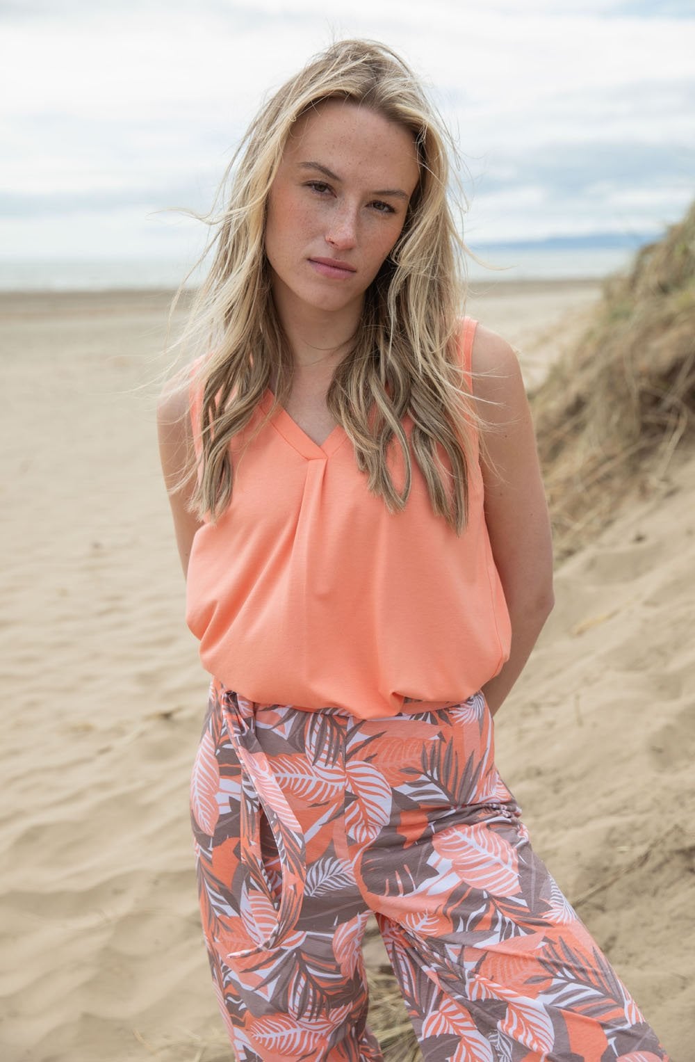 Orange Pleated Vest Top