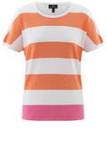 Orange Stripe Cap Sleeve Pink Hem Pullover