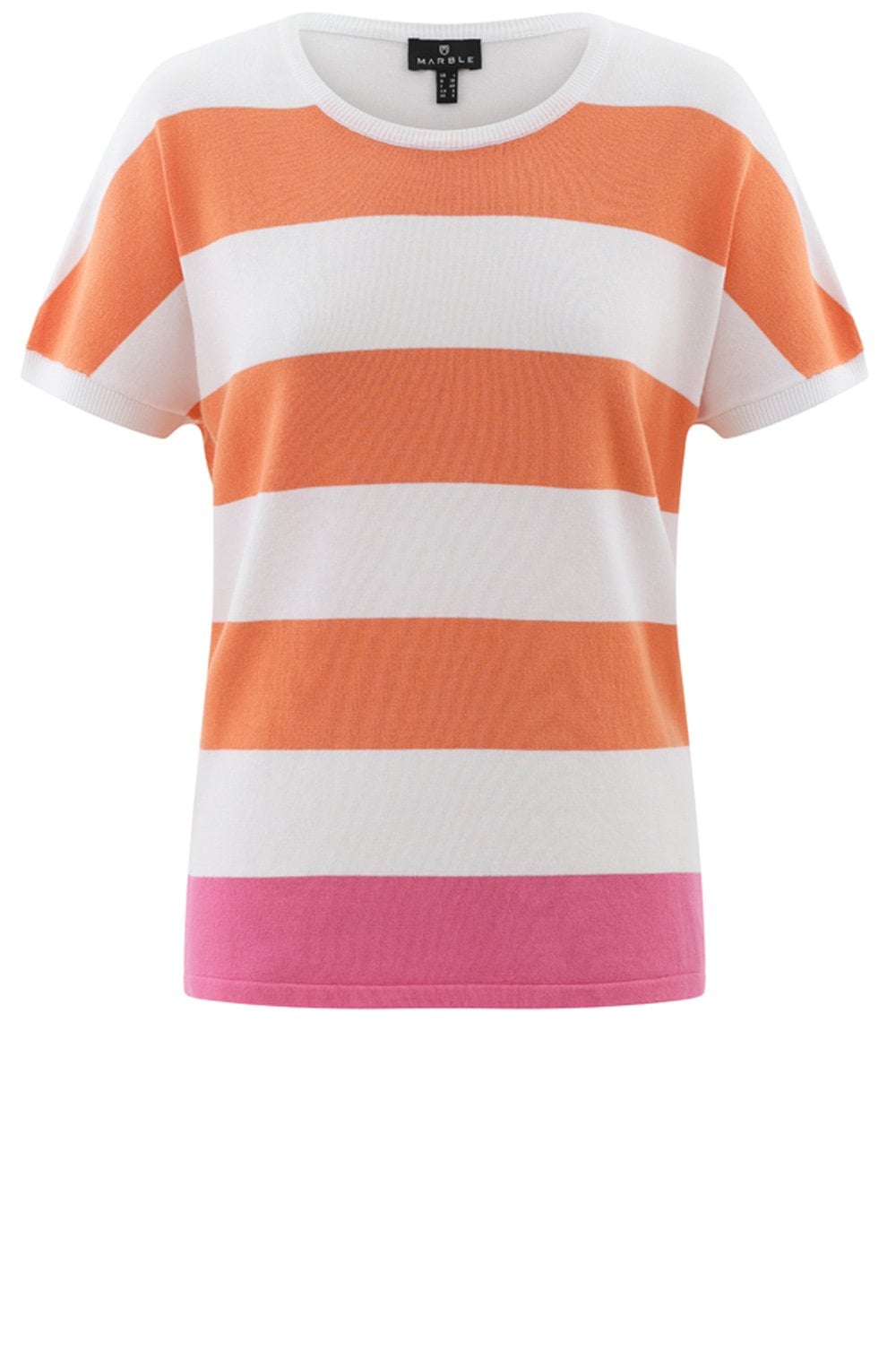 Orange Stripe Cap Sleeve Pink Hem Pullover